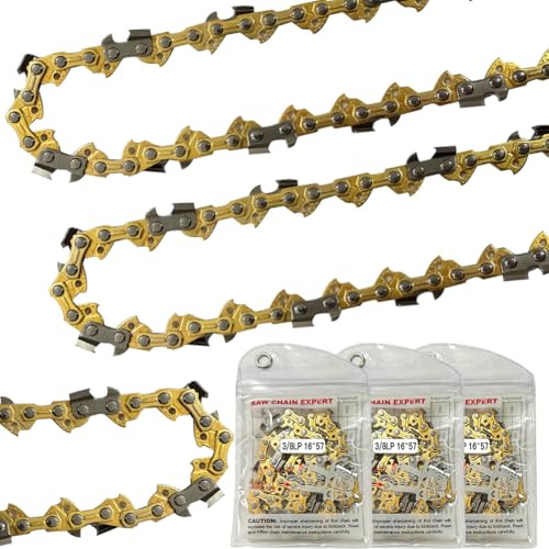 3 Pack Chainsaw Chain for 16 Inch (40cm) Bar, 57 Drive Links, 3/8 LP 0.050 Gauge, Replacement Chain
