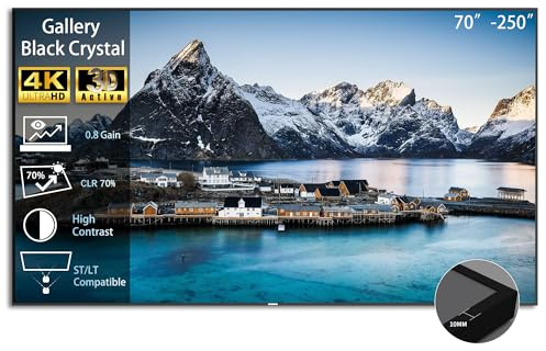 WUPRO Gallery Projector Screen Black Crystal ALR Fixed Frame 16:9, 4K Ultra HD, Wall Mount, Compatible with ST/LT Projectors (Non-UST), Optimized for Rooms with Ambient Light, 150 Inch
