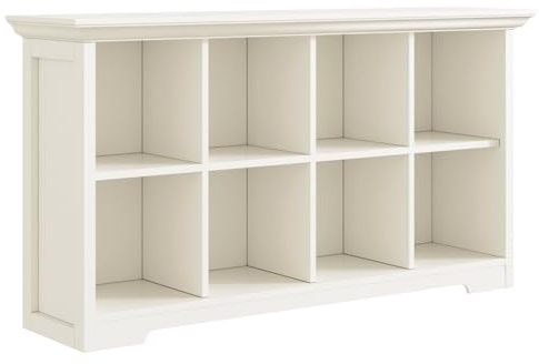 OSCHF Bücherregal mit 8 Fächern, 2-stöckigem Regal mit Sockel, Weiß | Geschwungener Sockel, Kranzleiste, modernes Bücherregal für Wohnzimmer, Schlafzimmer, Homeoffice und TV-Stauraum