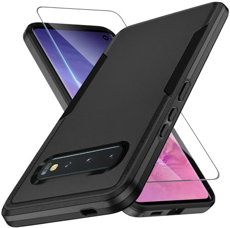 KOGENG Handyhülle für Samsung Galaxy S10 Hülle mit Schutzfolie, Matt PC Hard Rückseite Anti-Fingerabdruck Kratzfest TPU Bumper Stoßfest Haltbar Schutzhülle für Samsung S10 4G Case Cover (Schwarz)