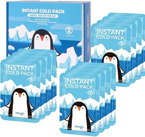 NEWGO Einweg Sofort-Kälte-Kompresse mit Elastischem Band (12 Stück) | Sofort kühlpads für Kinder, Einmal-Kühlpacks für Erste-Hilfe-Maßnahmen, Schmerzlinderung, Schwellungen, Entzündungen, 10X15cm