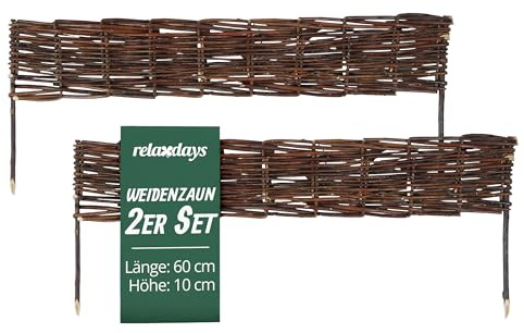 Relaxdays Beeteinfassung, Weide, 2er Set, HxB: 10 x 60 cm, braun | zum Stecken, Beet & Rasen, niedrige Beetumrandung
