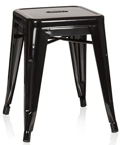 hjh OFFICE Hocker Vantaggio 1 metallic schwarz – Bistro-Hocker aus robustem Stahl, stapelbar, mit Gummifüßen für sicheren Stand, für Zuhause und Gastronomie geeignet