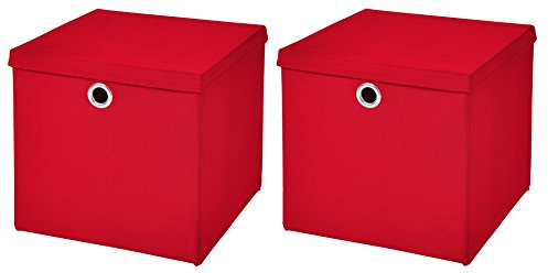 Stick&Shine 2x Aufbewahrungs Korb Rot Faltbox 33 x 33 x 33 cm Regalkorb faltbar mit Deckel