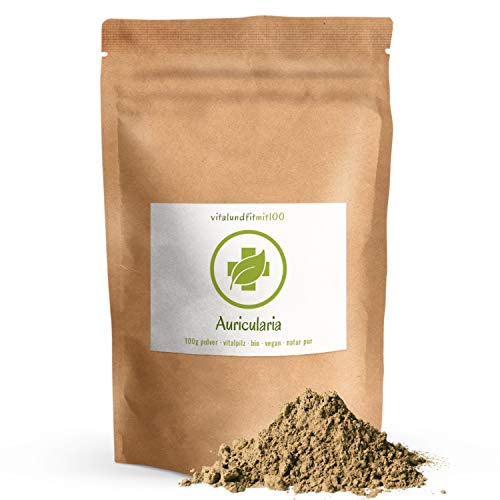 Bio Auricularia Pulver - 100 g - Auricularia judae - als Judasohr bekannt - 100% vegan und rein - in bewährter Bio- und Rohkostqualität - OHNE Hilfs- u. Zusatzstoffe