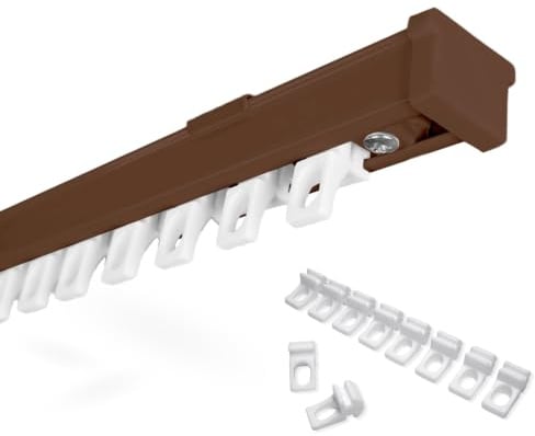 Rollmayer Gardinenschiene SMART-KLICK Montage Braun 140cm mit Ösengleiter | Aluminium glänzend Einläufige Deckenschiene Innenlaufschiene für Gardinen & Vorhänge