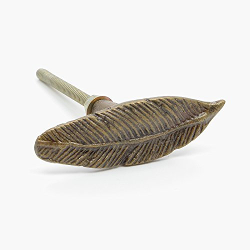 Antique Brass Vintage Bird Feather / Leaf Knob, Pull, Handle, for Cupboards, Doors, Cabinets, Drawers, Furniture & Kitchens (Includes Hardware for Fitting) 6.32 cm diameter 5.1 cm rod length
