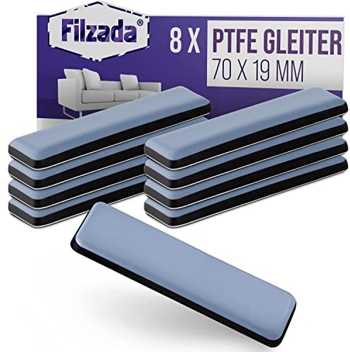 Filzada® 8X Teflongleiter Selbstklebend - 70 x 19 mm (eckig) - Profi Möbelgleiter/Teppichgleiter PTFE (Teflon)