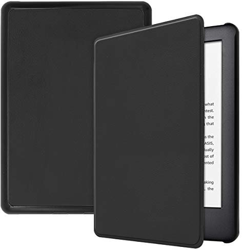 Saturcase - Custodia a libro per Amazon Kindle 2019, in pelle sintetica, ultra sottile, leggera, con funzione di accensione e spegnimento automatico, per Amazon Kindle 2019 (10a generazione) Nero