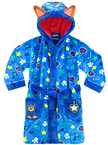 PAW PATROL Bademantel | Chase Kinderbademantel | Fleece Morgenmantel Für Jungen Blau 128