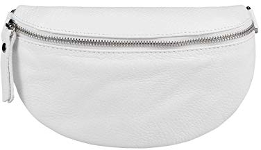 Made in Italy OBC Damen Leder Tasche Gürteltasche Crossbody Hüfttasche Bauchtasche Hüfttasche Umhängetasche Cross-Over Bodybag Schultertasche Handytasche Geldtasche Weiß