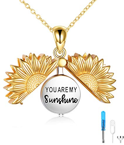 Halskette mit Sonnenblumen-Urnen-Anhänger aus Sterlingsilber für Asche, Gedenkschmuck für Asche, Sterling Silber