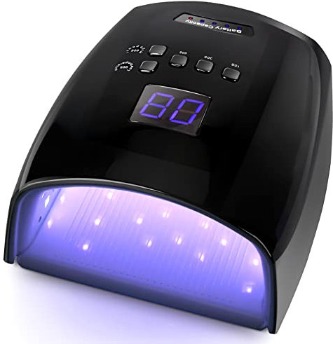 UV LED Nail Lamp Rechargeable, Cordless 66W Nail Dryers for Gel and Regular Polish, Nail Polish Curing Gel LED Dryer with 5 Timer Setting, Automatic Sensor, LCD Display, Black