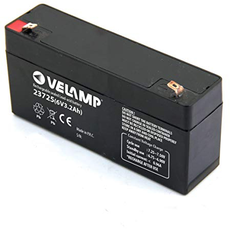 Velamp 23725 Batterie au Plomb Rechargeable 6 V, 3,2 Idéale pour Les lumières de Secours, UPS, systèmes d'alarme. Connecteurs Faston, Noir, 3.2 Ah