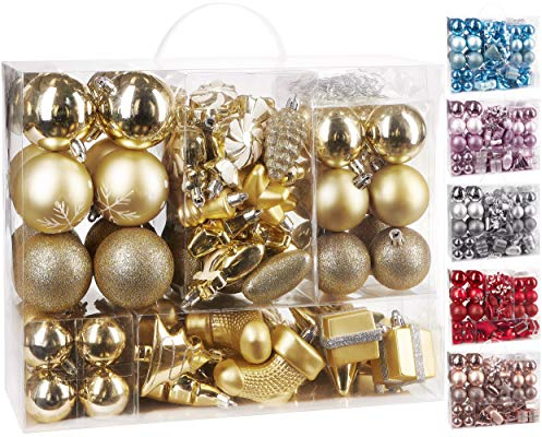 BRUBAKER 77-teiliges Set Weihnachtskugeln Christbaumschmuck - Kunststoff Gold/Silber