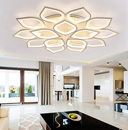 Deckenleuchte LED Dimmbare Wohnzimmerlampe Moderne Mit Fernbedienung 3000K-6000K Deckenlampe Kreative Blume Design Kronleuchter Schlafzimmerlampe Esszimmerlampe Büro Küchelampe,10+5 heads 120cm 160w …