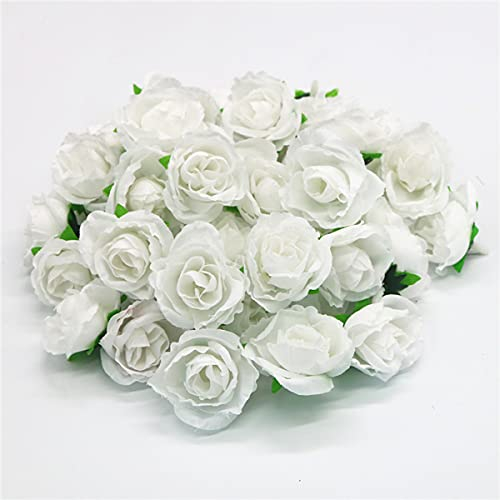 TAIANJI 50 Stück Künstliche Rosen Blumen Weiß Künstliche Blumenköpfe Rosen Deko für Hochzeit Party Zuhause Deko DIY