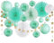 Easy Joy Mint Green Birthday Decorations for Girls Women Green Tissue Paper Pom Poms Paper Lantern Hanging Paper Fans Gold Star String Hanging Garland for Baby Shower Birthday Party Supplies