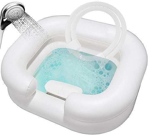 Goping Large Inflatable Shampoo Basin Portable Hair Washing Bowl with Built-in Head Pillow for Elderly, Bedridden, Disabled, Handicapped and Injured in Travel, Hospital or at Home, Pure White
