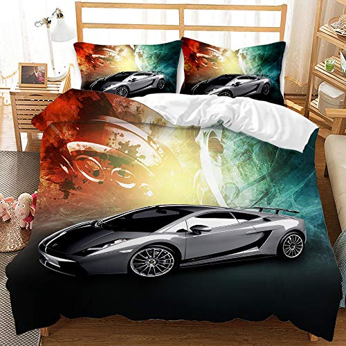 SK-PBB Auto aus 3D-Druck Bettwäsche-Set Bettwäsche Bettbezug · Kinderbettwäsche für Sportwagen · 3 teilig · 1 Kissenbezug + 1 Bettbezug 100% Polyesterfaser (A11,135x200cm(80x80))