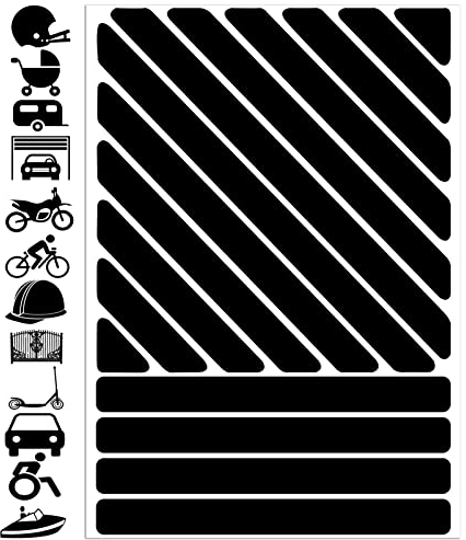 Biomar Labs - Reflektoren Fahrrad - Reflektierende Aufkleber Reflexfolie Schwarz Stickers Set (16 Stück) - für Fahrrad Roller - Reflektoren Kinder Kinderwagen - Selbstklebende folie D 77