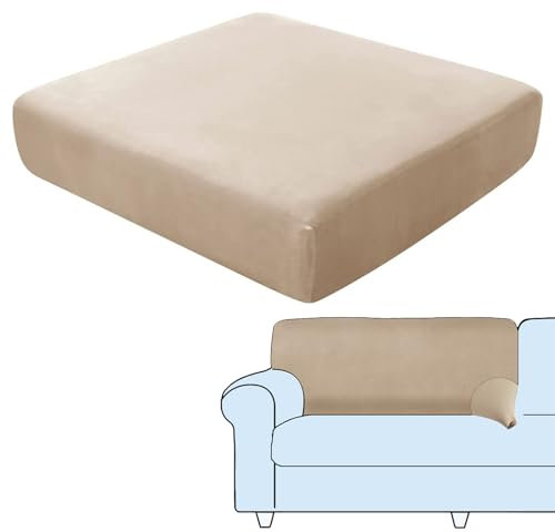 SHUOJIA Sofa-Sitzkissenbezüge, Sofakissen-Bezüge Stretch-Samt,Sitzkissenschutz,Couchkissen-Bezüge Ersatz Für Individuelle Kissen Mit Elastischem Stoff (Beige,Backrest Cover)