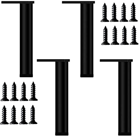 KMERCE 4pcs Pieds de Meuble Noir Métal Réglable, Pied Canapé Moderne, Pieds Rechange pour Table Basse, Meuble TV, Armoire Salle de Bain, Lit avec Vis+Base Antidérapante+Hauteur Réglable de 15-15.8cm