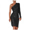 Cocktailkleid Damen Partykleid Damen Pailletten Kleid Elegant Abendkleid Cocktailkleid mit einem Ärmel Hohe Taille Glitzerkleid Knielang Bleistiftkleid Ballkleider, Schwarz, M