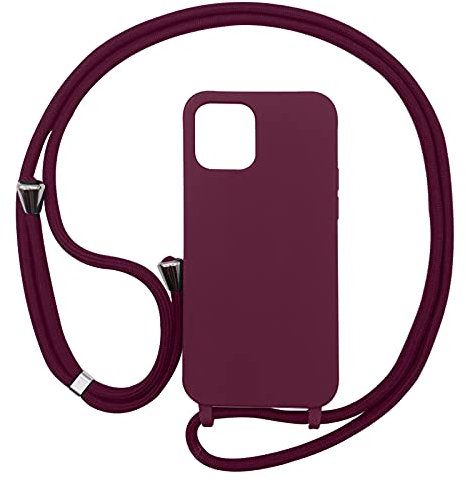 PuYu Zhe Compatible for iPhone 14 Pro Case,Silicone Crossbody Cover TPU Shell Adjustable Cord Lanyard Slim Stylish Shockproof Case-Wine Red