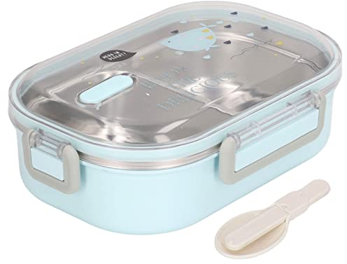 Wakects Lunchbox, Lunchbox mit 2 Fächern und Besteck aus Edelstahl, Box, luftdicht, für Büro, Arbeit, Schule, 21,5 x 15 x 6,5 cm (hellblau)