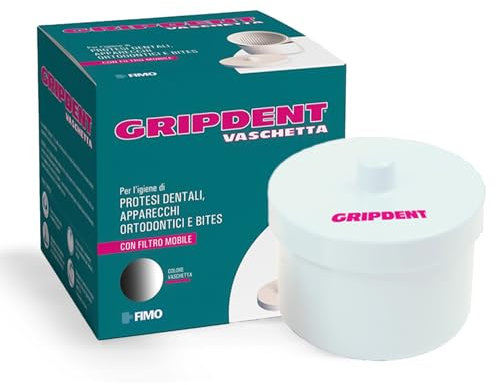 Gripdent Prothesenbehälter - Behälter mit Mobilem Filter für die Reinigung und Hygiene von Zahnprothesen, kieferorthopädischen Geräten und Bissen - Farbe Weiß