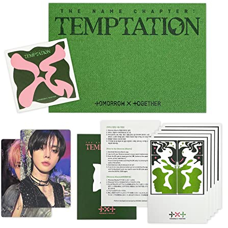 TXT - [The Name Chapter : TEMPTATION] (Weverse Albums Ver.) Package Box + Sticker + QR Card + Illust Card + Photo Card A + Photo Card B + 1 Pocket Hand Mirror + 4 Extra Photocards