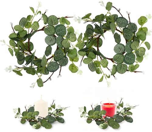 Cabilock 2 Stücke Ostern Kerzenringe Eukalyptus Kerzenkranz Frühlingskranz Osterkranz Kerzen Kranz Ringe Kerzenhalter Osterdeko für Stumpenkerzen Stabkerzen Frühling Landhaus Deko