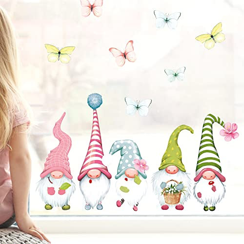 Wandtattoo Loft Fensterbild Frühling Ostern 5 Zwerge Schmetterlinge Fensterdeko Kinderzimmer Kind Frühlingsdeko, Osterdeko für Mädchen, A2 Bogen