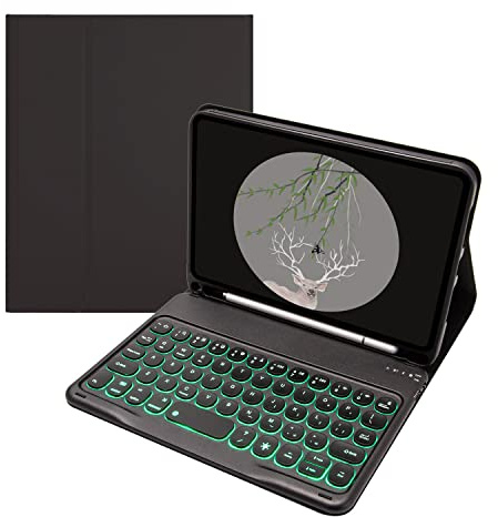GUPENAA Étui Clavier pour iPad Mini 5/ Mini 4/Mini 3/Mini 2 & 1, 7 Couleurs Rétro-éclairées, Clavier Bluetooth sans Fil Détachable Magnétiquement avec Porte-Stylet S,Noir