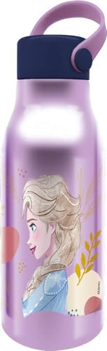 STOR Disney Frozen Elsa and Anna 760 ml lila Aluminiumflasche für Mädchen mit Silikonkappe und Griff