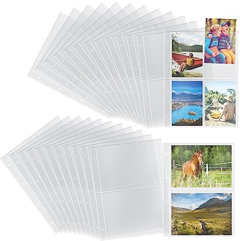 50 Stück Fotohüllen A4 Fotoklarsichthüllen, 10,4 x 15,2 cm Fotokartenhüllen, Sammelkarten Hüllen, Postkartenhüllen, Photocard Binder mit 4 Taschen und 2 Taschen, für Ringbüchern Sammelmappe