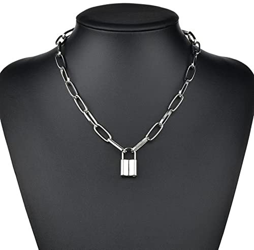 WEITING Hip Hop Multi Layers Kette Halskette mit Herz Schloss Damen Herren Punk Rock Vorhängeschloss Anhänger Halskette Emo Grunge Gothic Schmuck X010 Schloss