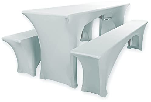 Gräfenstayn® Leopold Stretch - Biertischhussen-Set 3 TLG für Bierzeltgarnitur - 50cm oder 70cm Tischbreite - mit Öko-Tex Siegel Standard 100 : Geprüftes Vertrauen (Grau, 50x220cm)