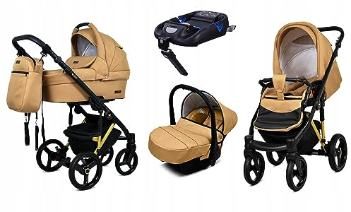 BabyLux® Kinderwagen Set 4 in 1 - UZO - incl. Babywanne, Buggy Sportsitz, Auto-Babyschale, ISOFIX-Basisstation - Autositz - Kinderwagenset - Kombikinderwagen mit Wickeltasche usw.