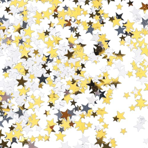 ENLACE Konfetti Sterne Geburtstag Tischdeko Weihnachten, 4000 Stück Glitzer Sterne Deko, Gold Silber Streudeko Hochzeit, Pailletten Confetti, Jubiläum Party Deko