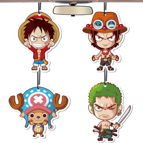 4 Stück Anime Auto Lufterfrischer,Rückspiegel Auto Lufterfrischer,Auto Rückspiegel Hängend,Hanging Anhänger,Räucherstäbchen für Männer Frauen Geschenk