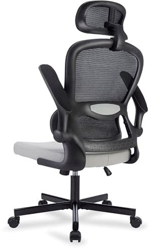 Blisswood Office Desk Chair with Headrest - 360° Swivel High Back Computer Mesh Chair for Gaming, Home Office - 130° Recline - Lumbar Support - Adjustable Flip Up Armrest- Tilt Function (Grey & Black)