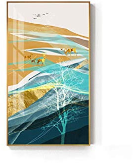 Abstraktes Leinwandgemälde, Landschaft, Kunst, goldenes Poster, Druck, Wohnzimmer, Schlafzimmer, Dekoration, Wandbild, Navia-Poster (Farbe: Stil 4, Größe: 60 x 105 cm, rahmenlos) (Stil 3, 60 x 10
