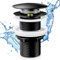 Bonde de Lavabo Sans Trop Plein,Bonde Clic Clac,bonde de lavabo Noir Sans Trop Plein avec Joint pour Vasque a Poser,Universelle G 1 ¼