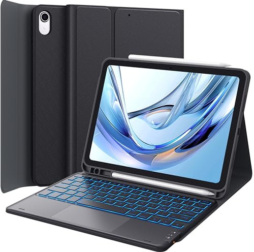 CHESONA Tastiera iPad 10 Generazione, Cover con Tastiera iPad A16 11 Generazione 2025, Touchpad Intelligente, Retroilluminazione a 7 Colori, 2 Canali BT, Magnetica Italiano QWERTY Tastiera, Nero