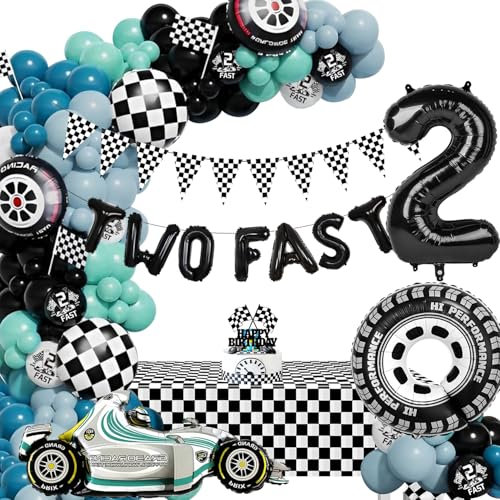 Geburtstagsdeko Jungen 2 Jahre, Rennwagen Geburtstagsdeko, luftballon 2. Geburtstag Junge, Two Fast Geburtstag Deko, Auto Deko Deburtstag, Rennwagen Folienballons, Geburtstagsballons für 2 Jahre
