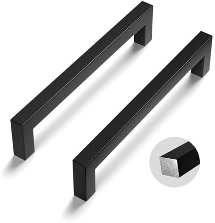 LONTAN 12 Stück Schrankgriffe Schwarz 128mm lochabstand Griffe für Küchenschränke Möbelgriffe Schwarz Griffe Möbel Küchengriffe Küchenschrank Quadrat Solid