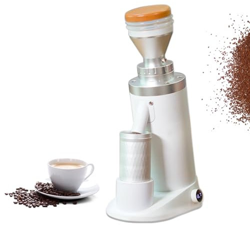Electric Coffee Grinder, Adjustable Speed, 64mm Flat Titanium or 63mm Conical Burr, Brushless Motor, Adjustable Grind Time Commercial Espresso Grinder (White, 64mm Flat Burr)
