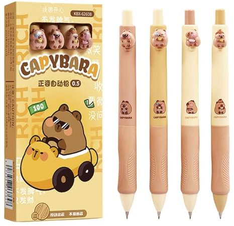 MOZXIRZ Capybara Lot de 4 porte-mines mignons de 0,5 mm avec poignée douce pour enfants, étudiants, filles, garçons, femmes (Capybara)